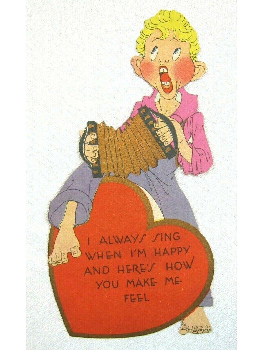 Vintage Valentine Card Barefoot Country Boy Hillbilly Sing Play Accordion 1933